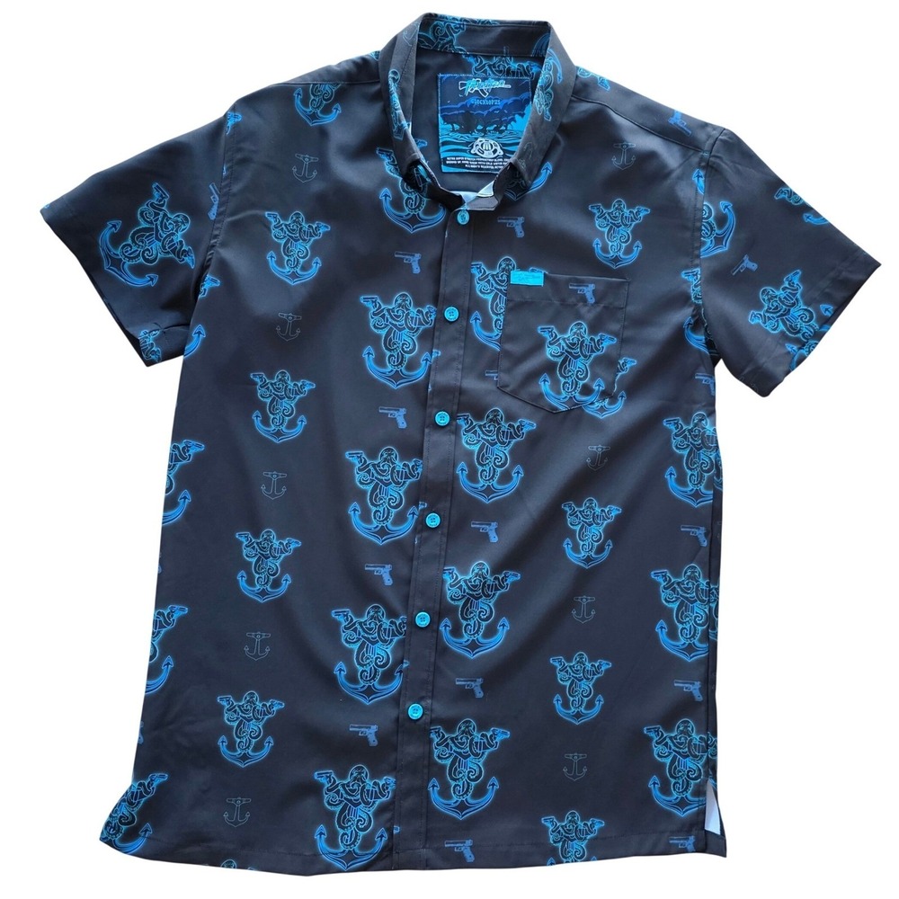 Retro Rifle Glocktopus Button Down Shirt Men's Medium Short Sleeve‎